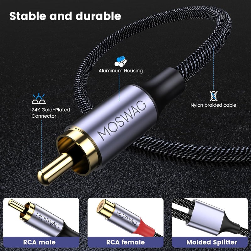 MOSWAG 1 Male to 2 Female, RCA Y Splitter RCA Cable Audio Video Splitter Adapter Extension Cord Compatible with subwoofers, Speakers, Home theatres, HDTVs, Gaming Consoles - Image 4